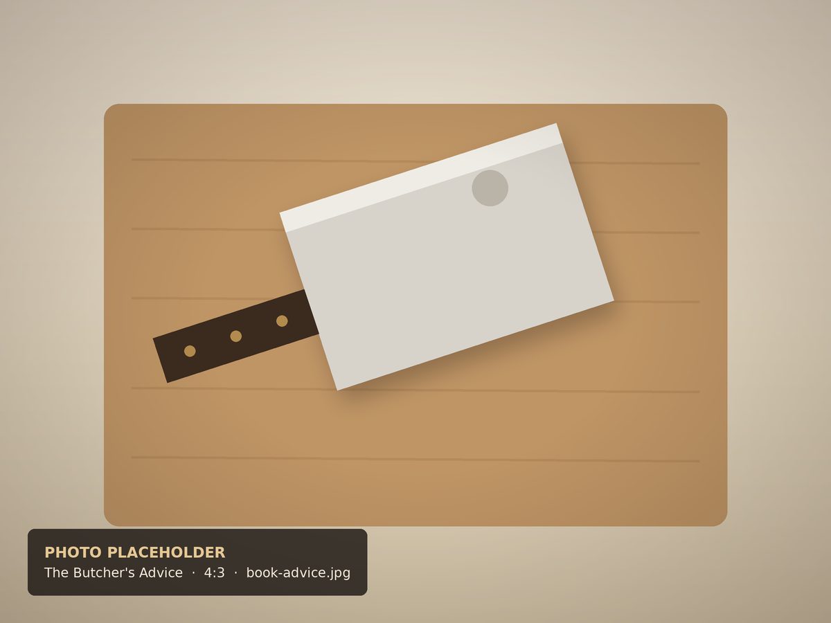 Placeholder for a photograph of a butcher’s cleaver on a wooden board